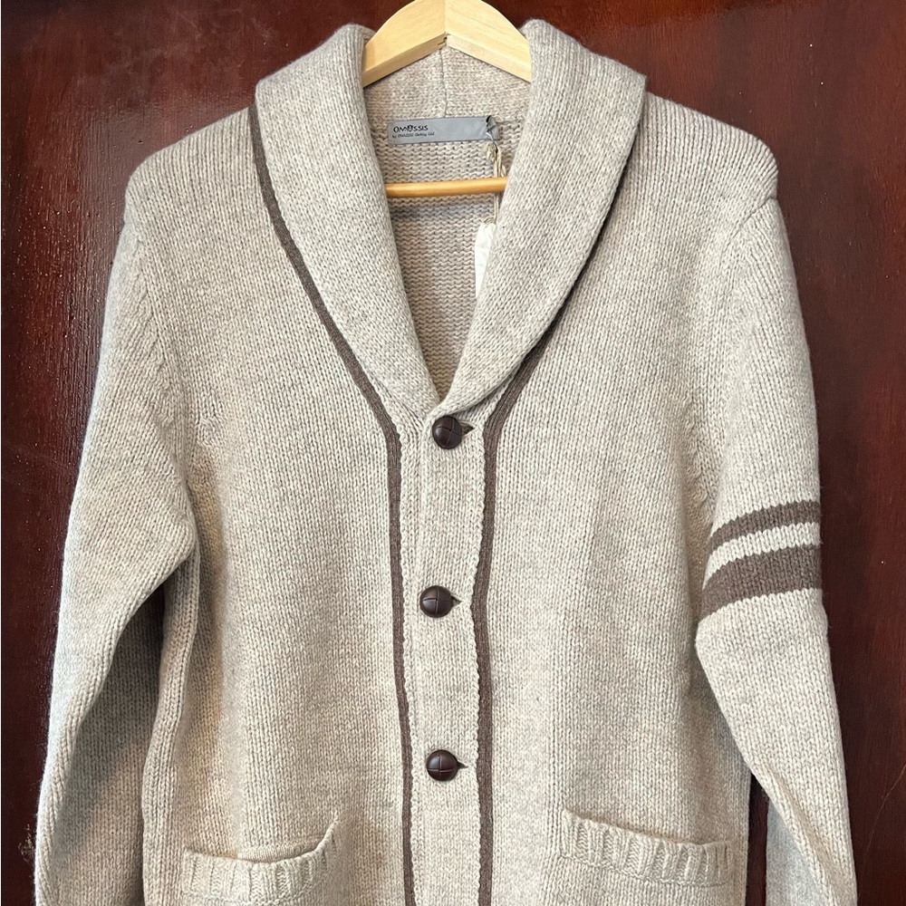 Men’s Onassis Shawl Collar 100% Lamb Wool Cardigan with front pockets